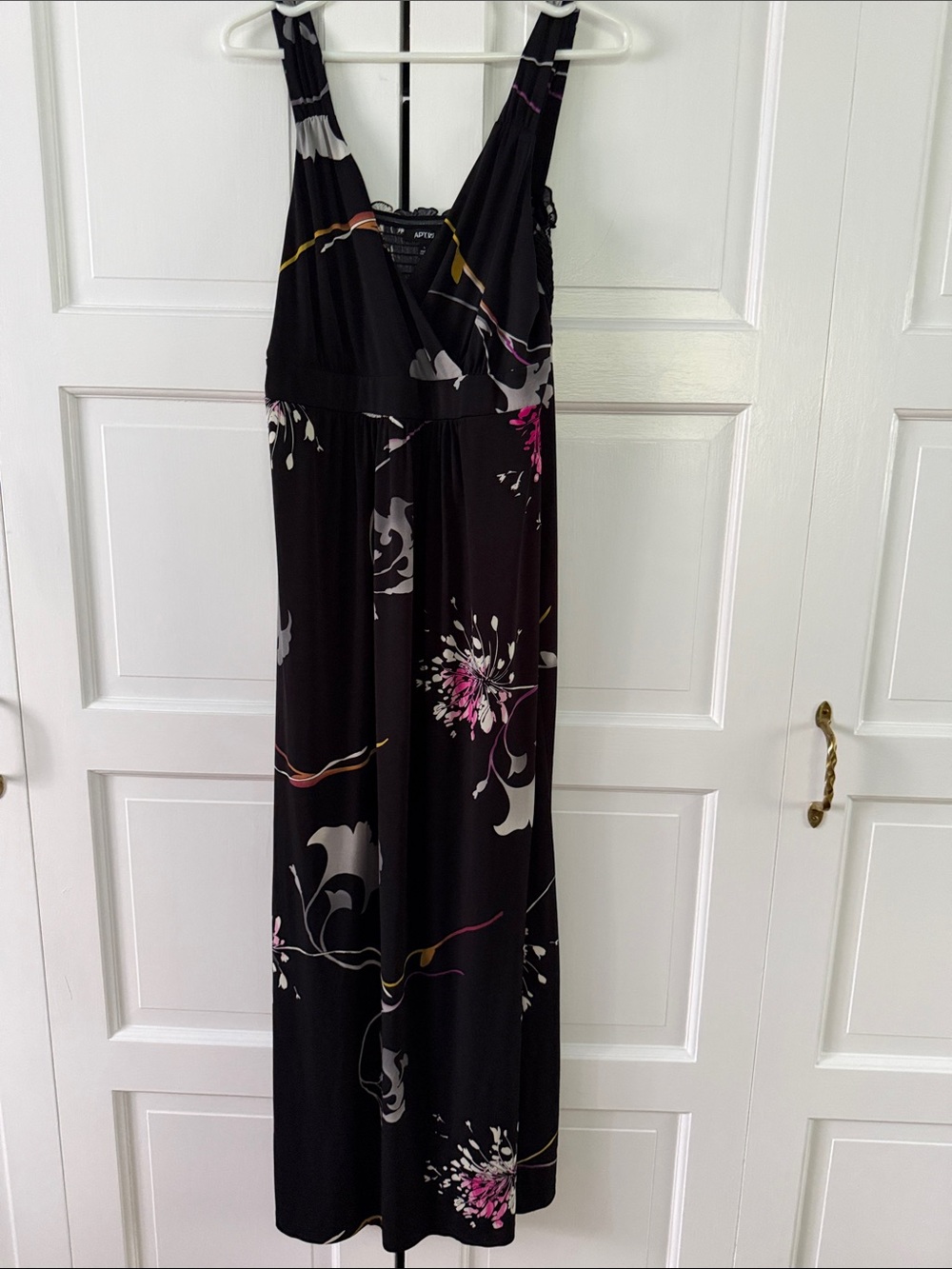 Apt. 9 Black Maxi Dress with Pink and Gray Floral Print